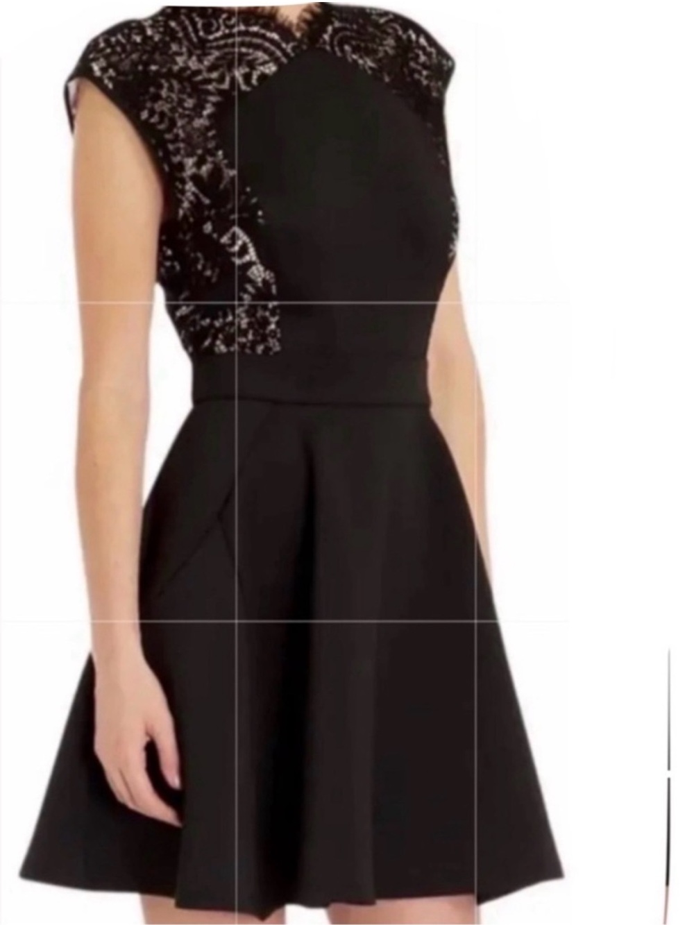 EUC Ted Baker Vivace Lace Scuba Skater Dress Black Size XS